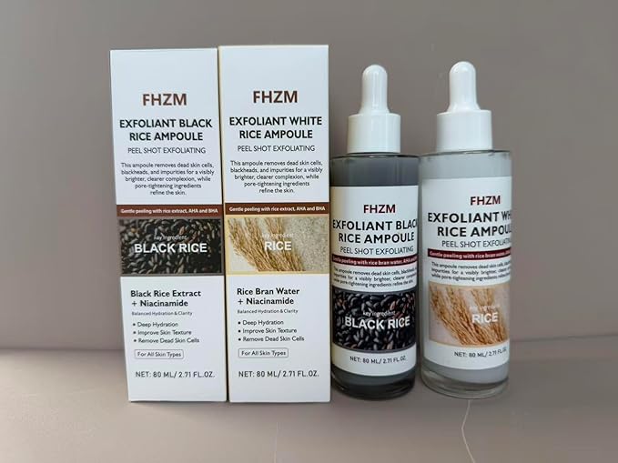 Face Peel Shot Glow Black & White Rice Exfoliating Ampoule Extract Peeling, Pore Minimizing & Deep Hydration Face & Body Scrub Serum, Support Dead Skin Cell Remover -80ml/2.7Fl oz