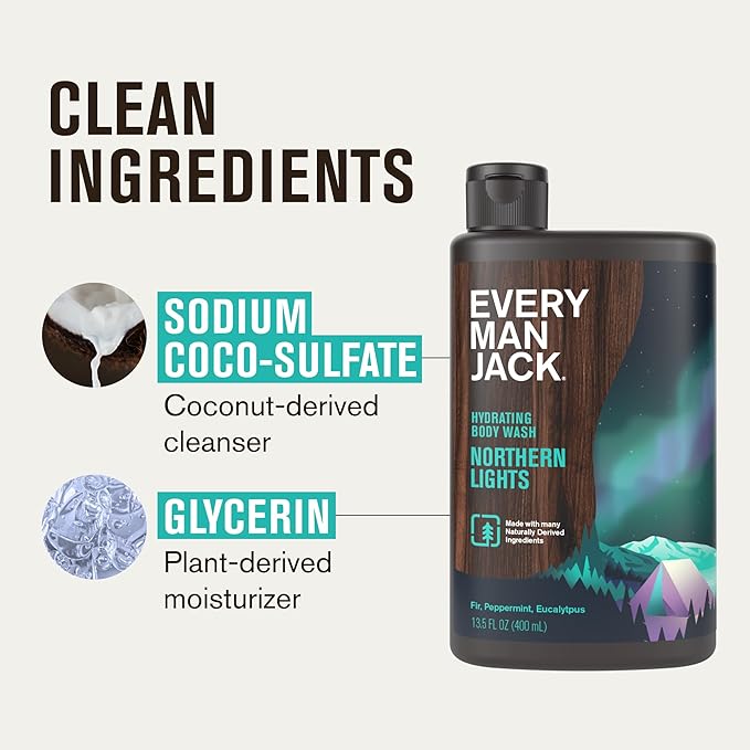 Every Man Jack Mens Body Wash Gift Set - 3 Invigorating Winter Scents - Deeply Cleans, Hydrates with Naturally Derived Ingredients - 13.5 oz (3 pack)