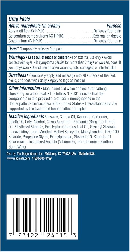 MagniLife Pain Relieving Foot Cream, 2 x 4 oz Jars, Soothing Relief for Soreness, Pain, Burning, Tingling, Itching or Sensitivity in Feet & Legs, Moisturizing & Hydrating Foot Cream, No Petroleum