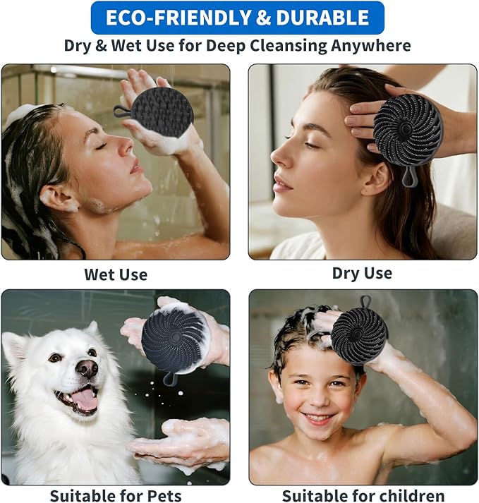 Larger Silicone Body Scrubber&Scalp Massager Hair Growth,Dual Sided Dual-Use,Exfoliating Body Scrubber,Wet&Dry Brush for Hair Massager Scalp,Silicone Shower Scrubber (Black)