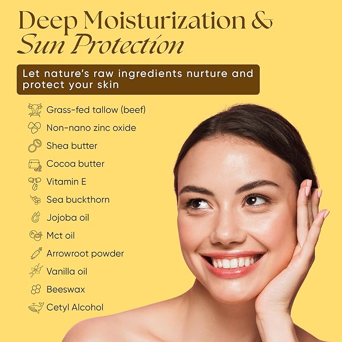 Eat My Face Organic Beef Tallow Sunscreen SPF 30 | Non Nano Zinc Oxide Mineral Sunscreen, Reef Safe & Non Toxic Sunblock for Face and Body, Natural Chemical Free Made in USA, Tallow Zinc Sunblock 4oz