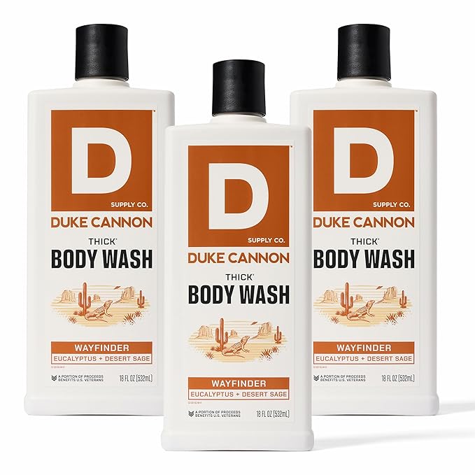 Duke Cannon Thick High Viscosity Body Wash - Wayfinder - Eucalyptus & Desert Sage Scent, 3X Thicker, Mineral-Enriched, Sulfate-Free, 17.5 oz (3-Pack)