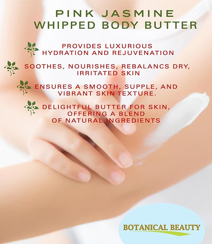 Botanical Beauty PINK JASMINE WHIPPED BODY BUTTER with Shea Butter, Cocoa Butter, Coconut Oil for All Skin Types, for Dry, Sensitive Skin. Moisturizing Cream for Women, Men (8 Fl Oz 240 ml)