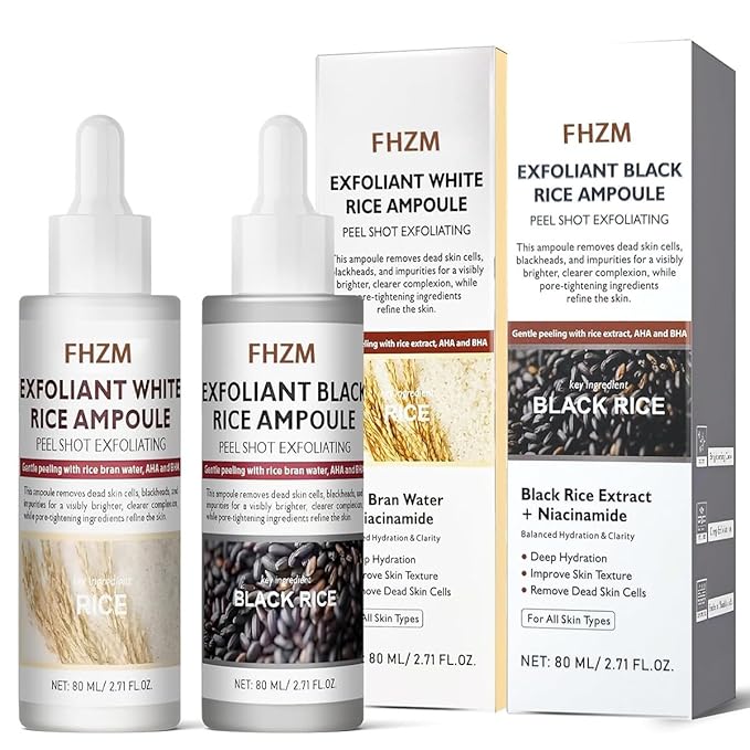 Face Peel Shot Glow Black & White Rice Exfoliating Ampoule Extract Peeling, Pore Minimizing & Deep Hydration Face & Body Scrub Serum, Support Dead Skin Cell Remover -80ml/2.7Fl oz