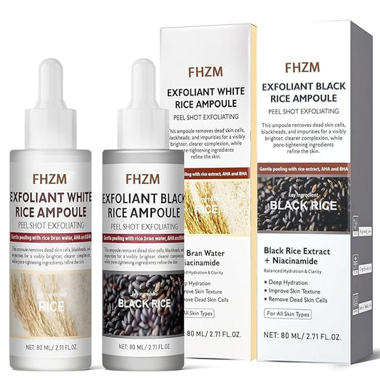 Face Peel Shot Glow Black & White Rice Exfoliating Ampoule Extract Peeling, Pore Minimizing & Deep Hydration Face & Body Scrub Serum, Support Dead Skin Cell Remover -80ml/2.7Fl oz