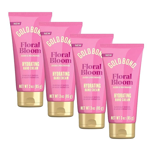 Gold Bond Floral Bloom Hydrating Hand Cream, Lightweight Everyday Hand Cream with Jojoba to Hydrate Skin and Niacinamide to Help Restore Skin’s Moisture Barrier, Fresh Floral Bloom Scent, 3 oz, 4 pk