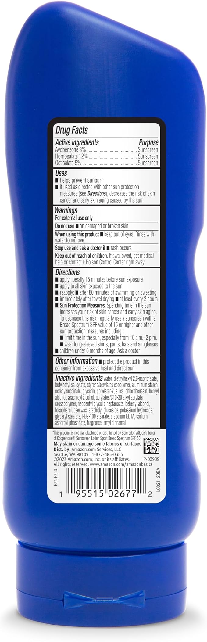 Amazon Basics Sport Sunscreen Lotion SPF 50, Water Resistant (80min), Formulated without Octinoxate & Oxybenzone, Broad Spectrum UVA/UVB Protection, 8 Fluid Ounce