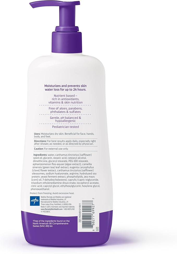 Medline Remedy Clinical Skin Cream Moisturizer, Fragrance-Free (12 fl oz), Nourishing for Dry Skin, Paraben and Sulfate-Free Lotion For Face and Body, Hypoallergenic Moisturizer for Sensitive Skin