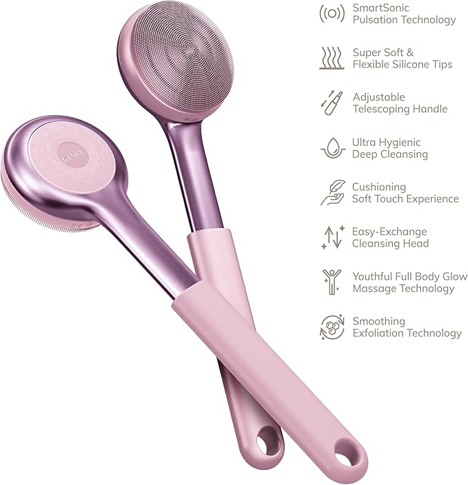 GESKE Sonic Full-Body Brush & Intensive Exfoliator | 8 in 1 | Electric Body Cleansing Brush | With SmartSonic Pulsations | Deep Cleansing, Exfoliation, Massage | Extendable Handle | Rough Skin Remover