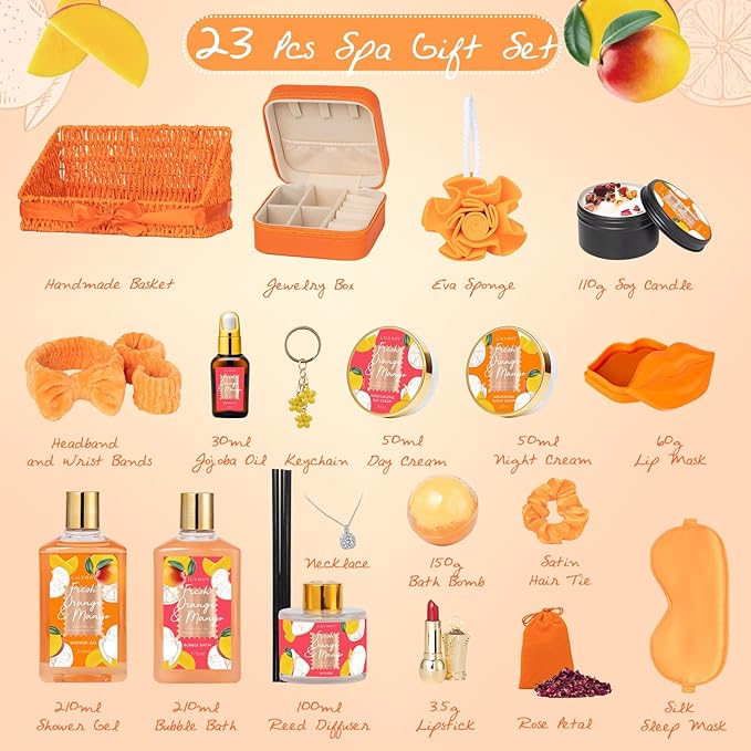 Christmas Gifts for Women Gift- 23-Piece Bath & Body Gift Basket Set for Women, Bath Gift Set, Spa Gift Baskets | Mothers Day Gifts for Mom, Valentine's, Birthday Gifts, All Occasion Present for Her