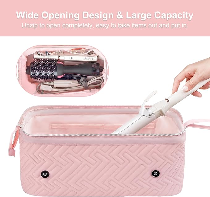 Leudes Hair Tools Travel Bag for Women Heat Resistant Mat for Travel Essentials Hot Tools Straighteners,Flat Irons,Curling Iron,Hot Air Brushes and Hair Dryer Organizer Bags 2 in 1(Pink)