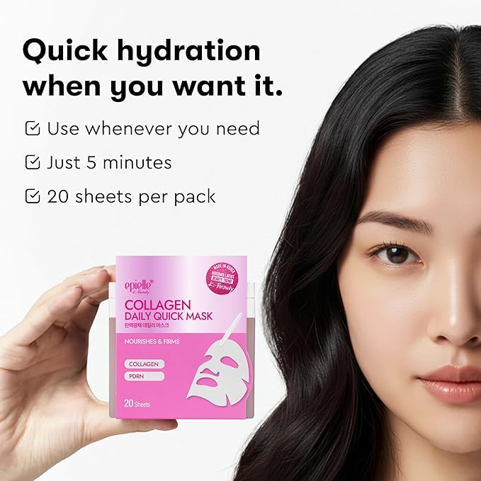 Epielle Collagen Korean Face Masks 20 Pack - Anti Aging Sheet Masks with Hyaluronic Acid for Hydrating & Plumping Skin, Stocking Stuffers for Women