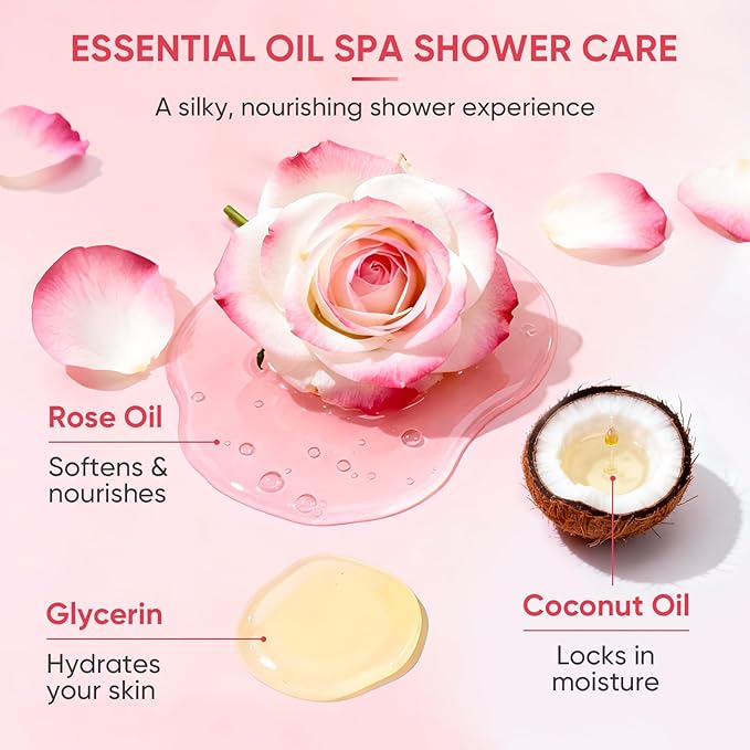 Rose Elixir Body Wash for Women – Moisturizing Shower Gel with Triple Rose Formula, Hydrating Natural Cleanser, Gentle Foaming, Multi-Oil Nourishment, 2-Pack