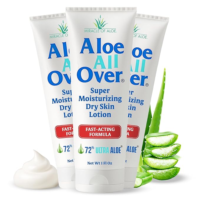 Miracle of Aloe Aloe All Over Super Moisturizing Dry Skin Lotion (3-Pack, 1 oz) - Made with 72% UltraAloe Aloe Vera Gel. Safe for Everyone: Men, Women, Kids. Restores Dry Skin Fast