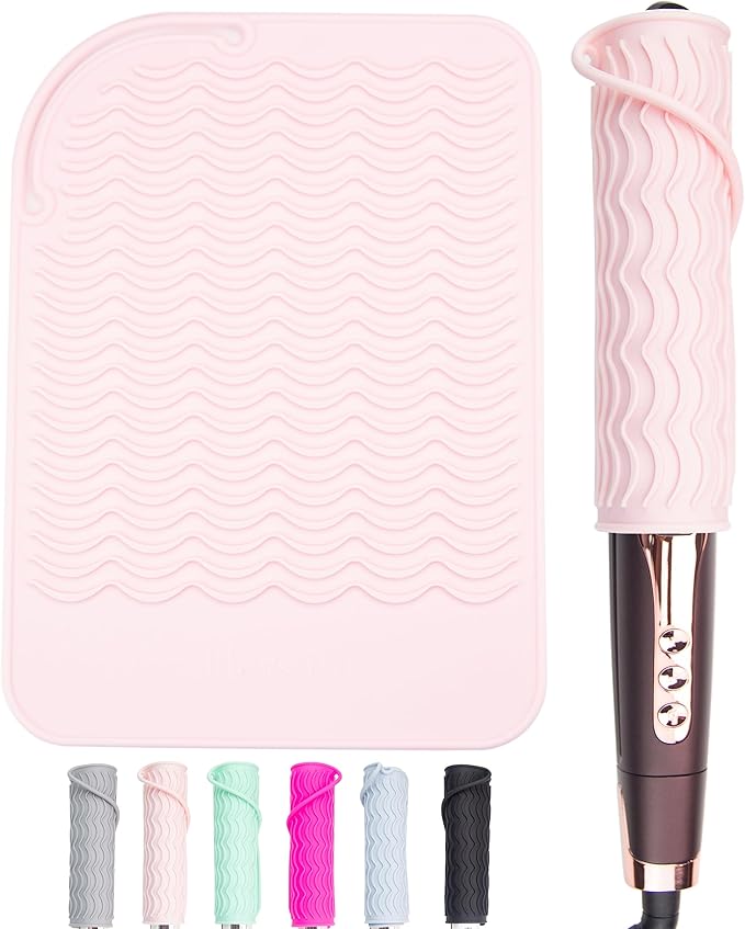 Heysam Heat-Resistant Silicone Mat and Heat Styling Tools Travel Mat Cover for Curling Irons, Hair Straighteners, Flat Iron, Professional Heat-Resistant/Non-Slip Mat for Countertop, 9"x6.5"-Blush