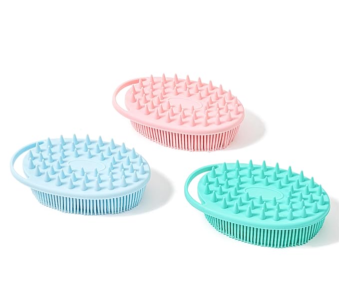 Premium Sensory Brushes for Kids or Autism,Soft Silicone Body Scrubber,2 in 1 Sensory Room Occupational Therapy,Silicone Loofah,Pets Shower Brush Bath Brush Shampoo Brush (3pcs(hangable-Spiked))