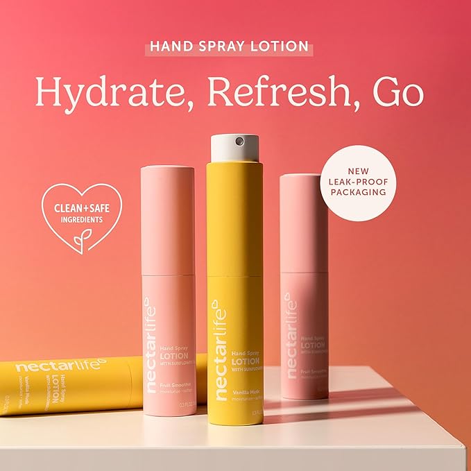 Nectar Life Hydrating Hand Spray Lotion, Vanilla Musk Scent, 10ml Travel Size – Lightweight, Non-Greasy, TSA-Friendly Moisturizing Mist