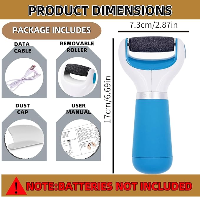 Electric Callus Remover for Feet Callus Remover Foot Callus Remover Tool Foot Buffer Electric Foot Calloused Feet Remover Tool Pedicure Supplies USB Charging and Battery Power (Blue)
