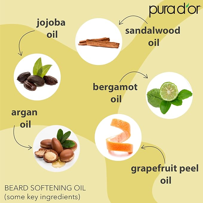 PURA D'OR 4 Oz ORGANIC Beard Softening Oil - Original Sandalwood Scent - Leave-In Conditioner, Argan & Jojoba Oil - Mustache Care & Maintenance, Increase Softness & Strength - Beard Hair, Skin & Face