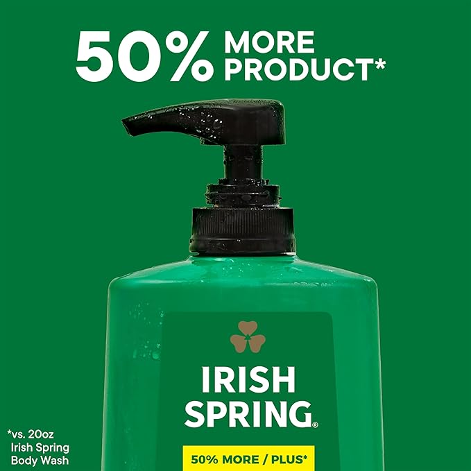 Irish Spring Original Moisturizing Body Wash for Men, 24-Hour Fresh, Face and Body Wash, Biodegradable Ingredients, Paraben Free, Cool Fresh Scent, 30 fl oz Pump Bottle