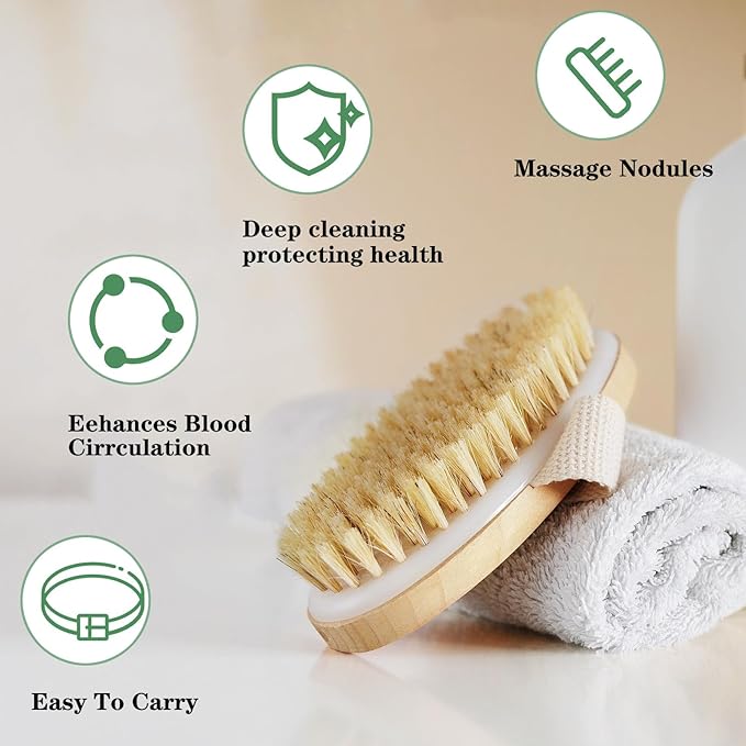 Dry Brushing Body Brush with Soft and Stiff Natural Bristles, Body Exfoliating/Massage Scrub Brush for Cellulite and Lymphatic, Improve Your Circulation, 4 Pack