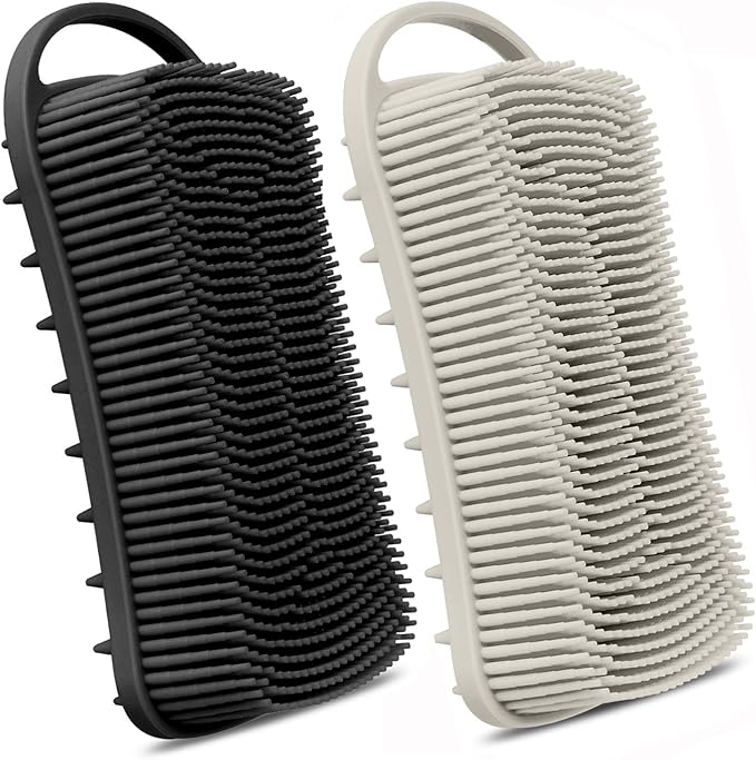 2PCS Silicone Body Scrubber, Loofah for Women, Gentle Exfoliating Shower Cleaner Bath Brush, Rubber Body Wash Deep Cleaning & Exfoliator & Massage, Travel-Friendly for Bathroom
