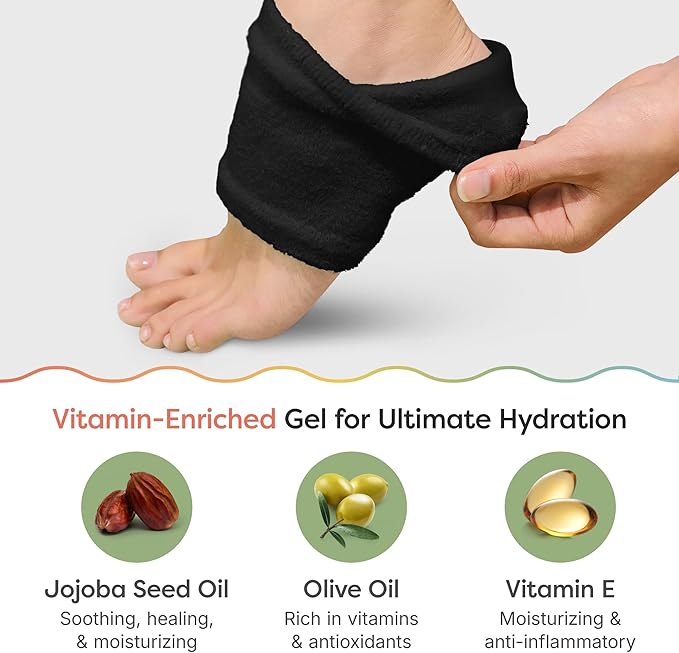 ZenToes Moisturizing Socks for Cracked Heel Treatment, Vitamin E, Olive Oil and Jojoba Oil Heel Socks, Stocking Stuffers for Women, Spa Self Care Gifts for Women (Fuzzy Black, Regular)