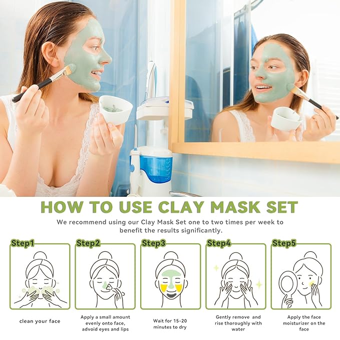 ANAI RUI 3 Pcs Pore Cleansing Face Mask Set,Green Tomato Clay Mask - Turmeric Vitamin C Facial Mask Red Bean Refreshing Pore Mask, Self Care Gifts Christmas Gifts for Women/Teens girls 2.5 oz each