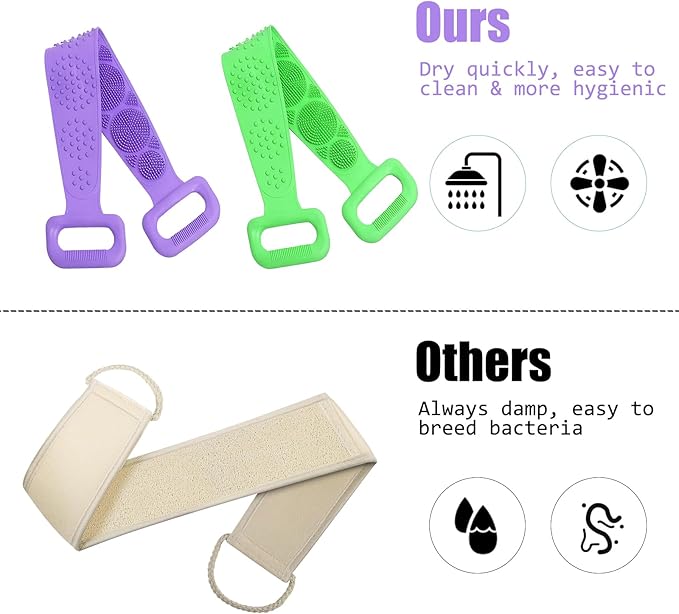 Silicone Body Scrubber for Shower,Silicone Back Body Scrubber with Handle,27.5 Inch Exfoliating Deep Clean Bath Body Brush Scrubber for Men and Women-2 PCS