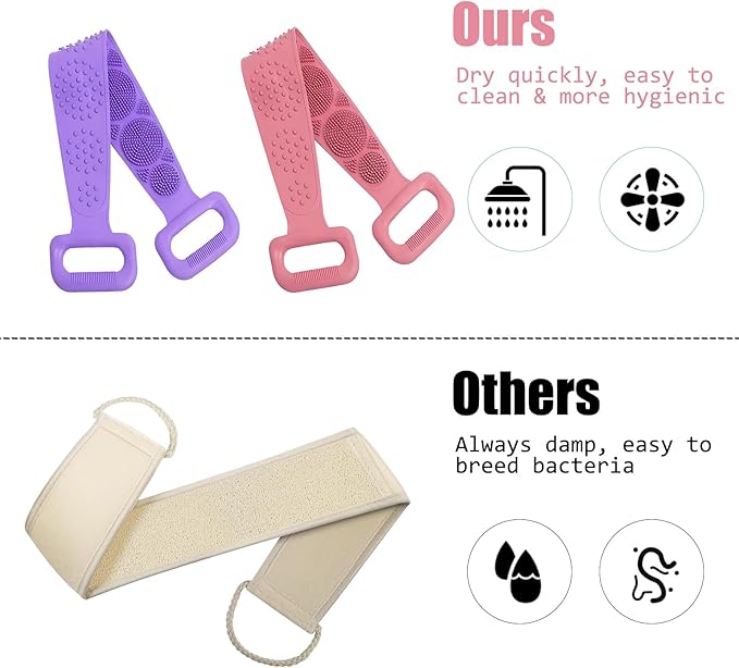 Silicone Body Scrubber for Shower,Silicone Back Body Scrubber with Handle,27.5 Inch Exfoliating Deep Clean Bath Body Brush Scrubber for Men and Women-2 PCS