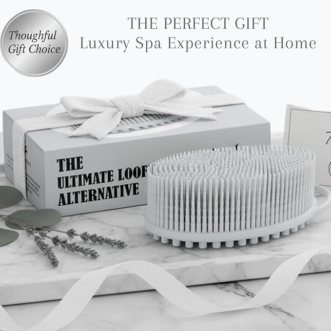 Silicone Body Scrubber for Shower - Gentle Exfoliating Back Scrubber with Soft Bristles - Avilana Premium Dual Sided Bath Brush Massage - Loofah Alternative for Sensitive Skin - Gift Women Men