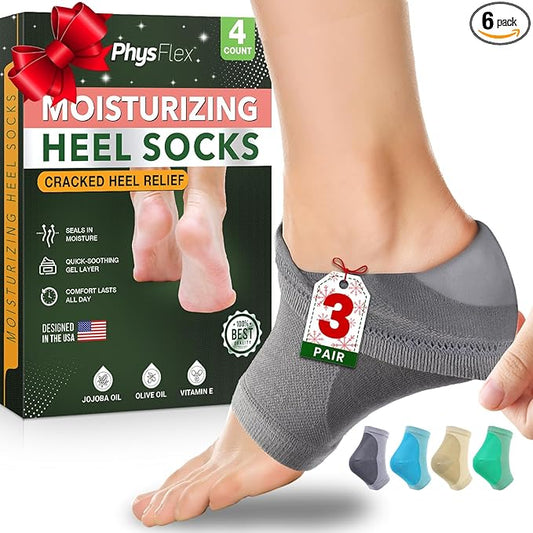 Moisturizing Heel Socks for Cracked Heels - Gel Socks for Dry Cracked Feet Repair - Silicone Socks for Women’s Foot Treatment & Overnight Hydration (Beige/Grey/Mint Green, 3-Pair)