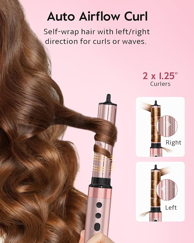 Brightup Air Wrap Hair Styler, 5 in 1 High Speed Hair Dryer Brush, Professional Automatic Hair Curler with Cool Shot Button, 800 Million Ionic, No Heat Damage, with Travel Bag