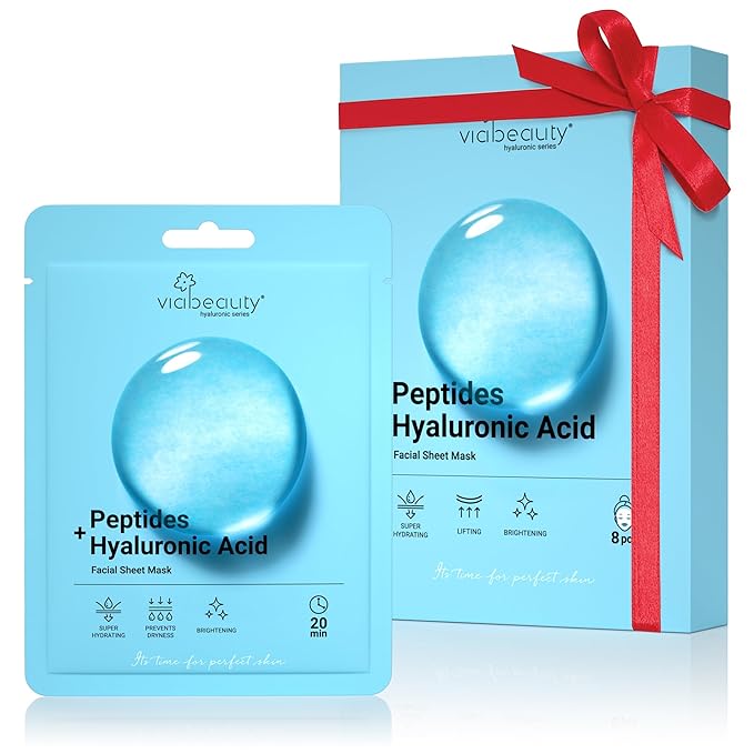 8 Pack Hyaluronic Acid Face Mask with Peptides Complex - Deep Hydrating & Brightening Facial Sheet Mask - Moisturizing Face Masks Skincare Facial Sheets for All Skin Types