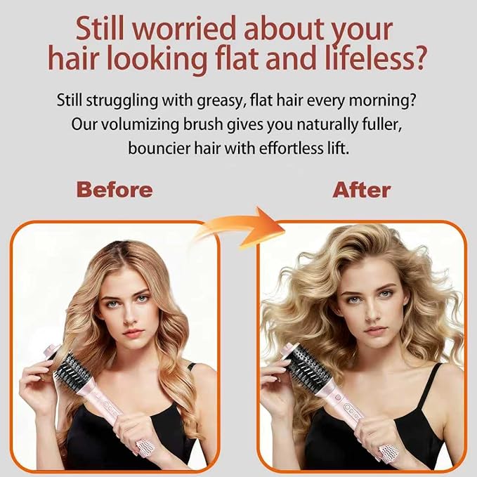 High-Speed 5 in 1 Hair Styler with Auto Curling Iron, Straightener & Volumizing Hot Air Brush |Fast Drying Ionic Blowout, No Heat Damage | Travel & Home Styling Tool (Pink)