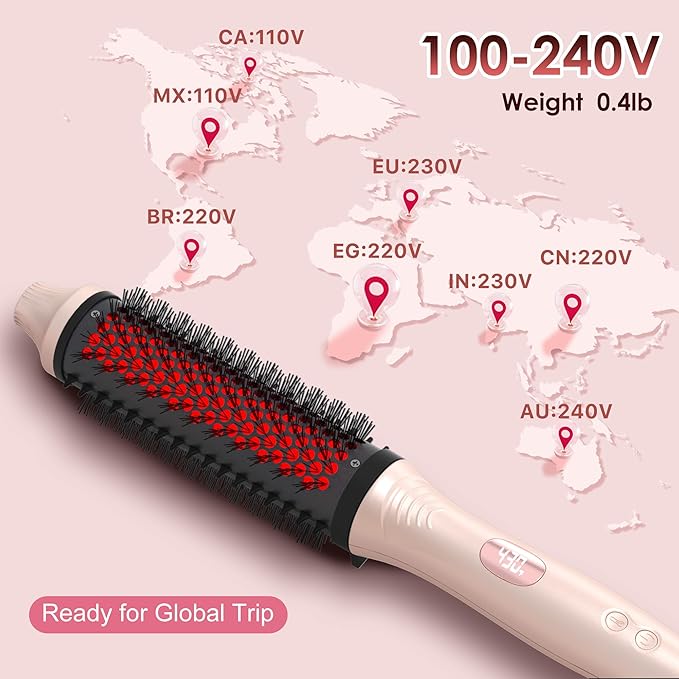 Infrared Thermal Brush, 1.65 inch Heated Round Brush for Blowout Look, Dual Voltage, Negative Ion Thermal Hair Tools, 6 Temperature, No Damage, Xmas Christmas Gifts for Women