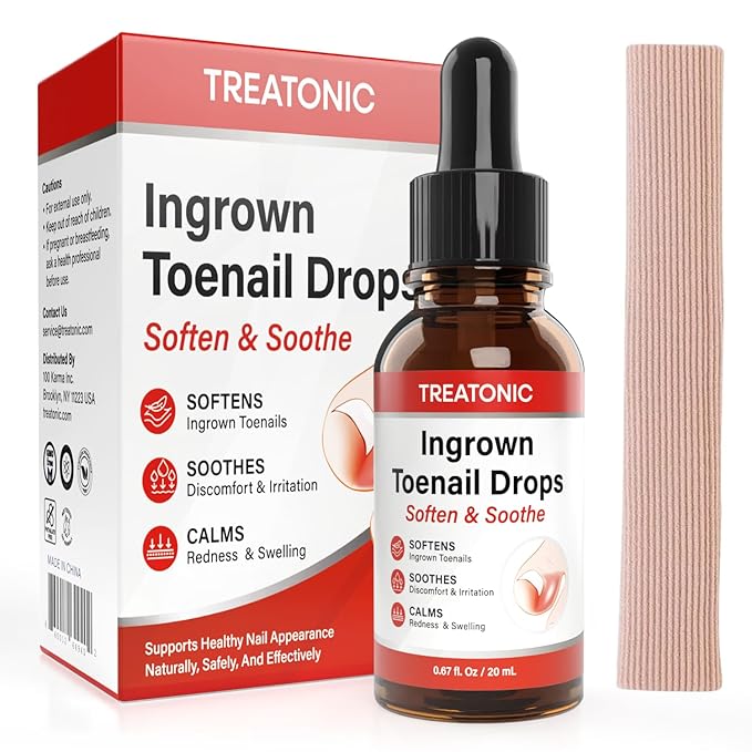 Treatonic Ingrown Toenail Treatment - Ingrown Toenail Pain Reliever and Softener Kit for Easy Trimming with Silicone Gel Toe Caps