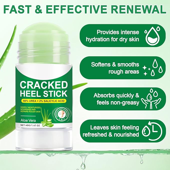 60% Urea Cream plus 2% Salicylic Acid, Cracked Heel Repair Balm Stick for Dry Cracked Feet Treatment,Foot Hand Cream Stick for Smoothing Hands Elbows Feet Knees,Moisturizes and Hydrates the Dry Skin