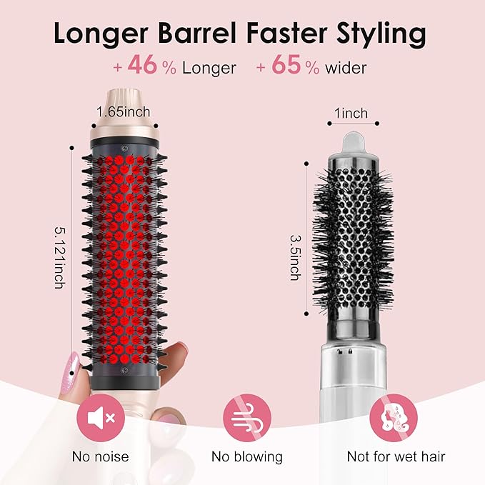 Infrared Thermal Brush, 1.65 inch Heated Round Brush for Blowout Look, Dual Voltage, Negative Ion Thermal Hair Tools, 6 Temperature, No Damage, Xmas Christmas Gifts for Women