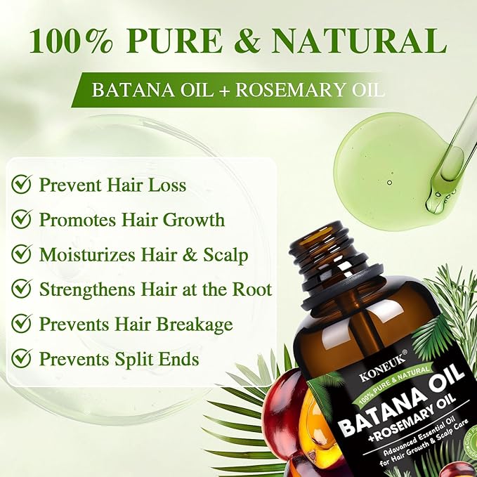 Batana Oil for Hair Growth and Rosemary Oil for Hair Growth, Nourish Dry Damaged Hair, Promote Thicker & Stronger Hair for Men Women, with Hair Oil Applicator, 2.02 Fl Oz