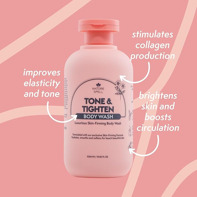 Nature Spell Tone & Tightening Body Wash, Firming Shower Gel for Skin Elasticity, Infused with Hyaluronic Acid, Plant Collagen and Ginseng, for All Skin Types, No SLS, Vegan, 10.8 fl oz
