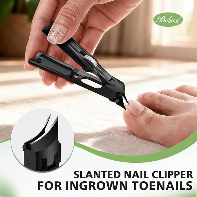 BALUCA Heavy Duty Toenail Clippers for Men & Seniors - Ultra Sharp Wide Jaw Nail Clipper for Thick & Ingrown Toenails, Long Handle Toe Nail Clipper for Seniors, Anti-Splash Design & Safety Lock