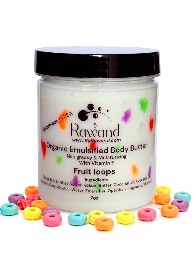 Handmade Fruit Loops body buttercream with Shea, Cocoa & Kokum butter based with natural oils & Hyaluronic Acid - non greasy, moisturizing (Fruit Loops)