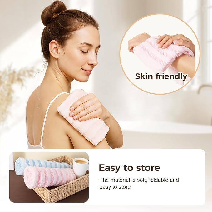 Exfoliating Shower Towel, 2026 New Scrub Wash Back Bath Cloth for Body & Face, Reusable Exfoliating Back Scrubber for Women Men, Quick-Drying Durable Bath Cloth for Smooth Skin (2PCS-A)