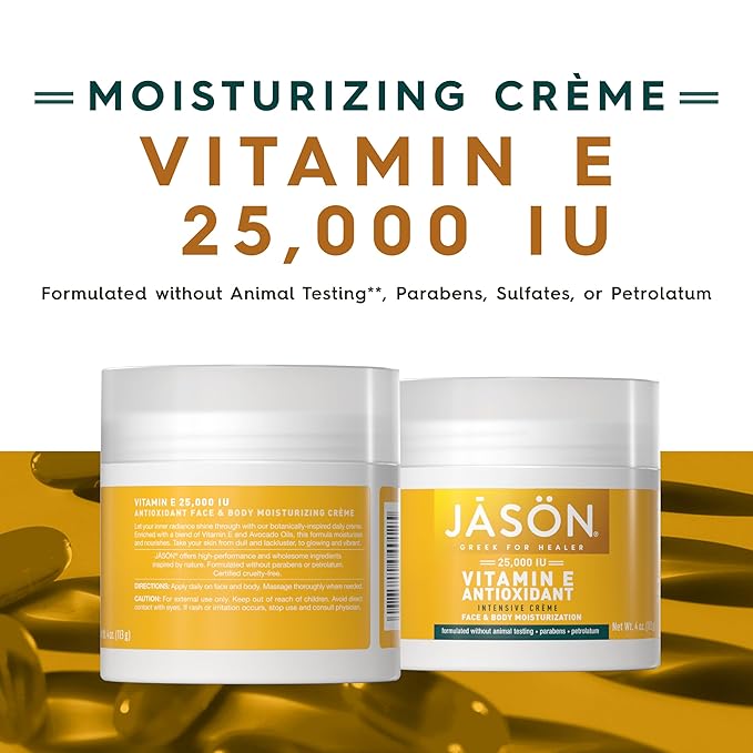 JASON Vitamin E Antioxidant Intensive Crème Face & Body Moisturization, 25,000 IU Body Cream Moisturizer, 4 Fluid Ounces