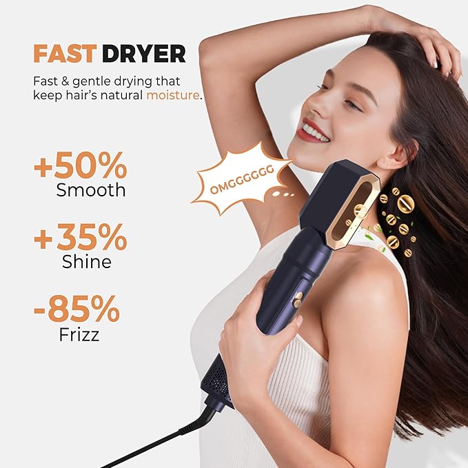 Blow Dryer Brush Set of 6 in 1, Air Curling Iron 3 Temperature Negative Ionic Hair Dryer Brush, Hot Air Brush Hair Styling Tools, 800W Volumize Straightener Round Brush Blow Dryer 100-120V