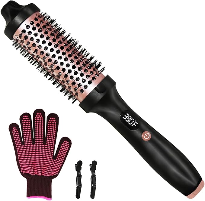 Thermal Brush, Heated Round Brush, Negative lon Heated Curling Brush 1.5 Inch, 3 Temp Settings,15s Heating, Dual Voltage Rose Gold Update Ceramic Tourmaline