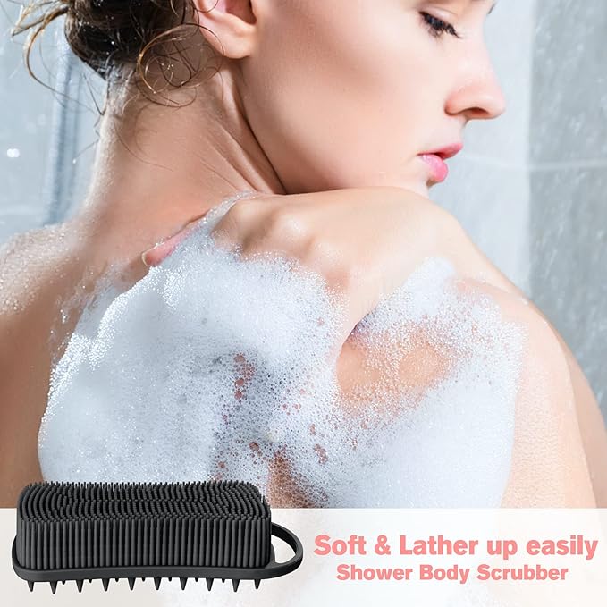 Silicone Body Scrubber, Gentle Exfoliating Scrub Brush with 22mm Soft Bristles, Deep Cleansing & Scalp Massage, Non-Slip Ergonomic Design, Fast Drying, Travel-Friendly for Shower Bath