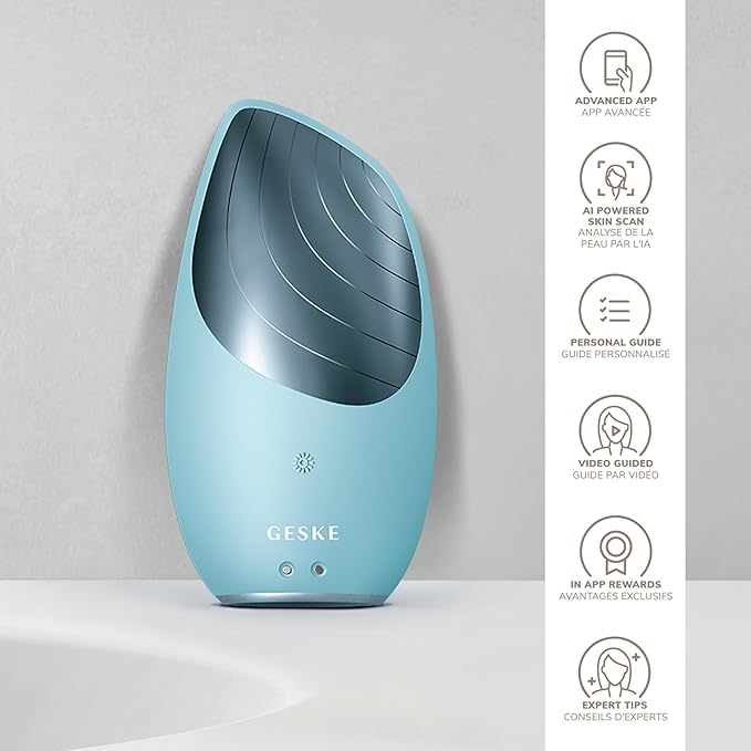 GESKE SmartAppGuided Sonic Thermo Facial Brush | 6 in 1 | Skin Cleansing | Cleansing Brush with Thermal Function | Electric Facial Massager