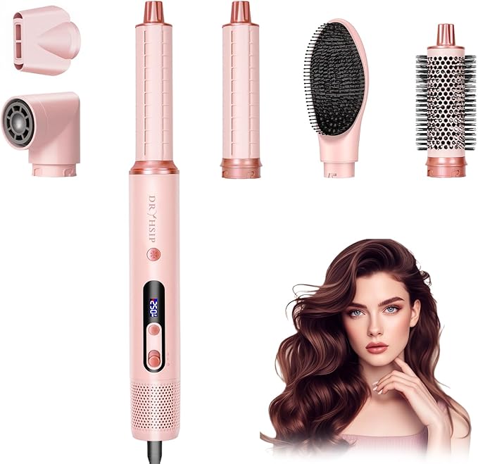 6 in 1 Hot Air Styler & Hair Dryer Brush, Multi-Styler High-Speed Negative Ionic Wrap Air Hair Styler for Curling, Fast Dry, Straightening - Versatile Hair Styling Tool at Home, Holiday Gift for Women